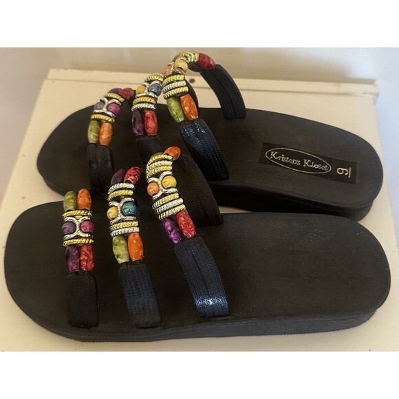 Kristen’s Kloset Beaded Woman’s Flip Flop Multicolored Sandals Shoes Size 9 - Picture 3 of 5